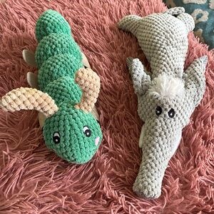 🐛🐘 Plush Cuddly Caterpillar and Elephant Whistling Dog Toys
